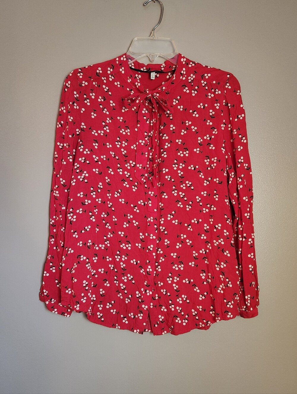 Joules Tie-Neck Red Floral Button-up Blouse Size US 10
